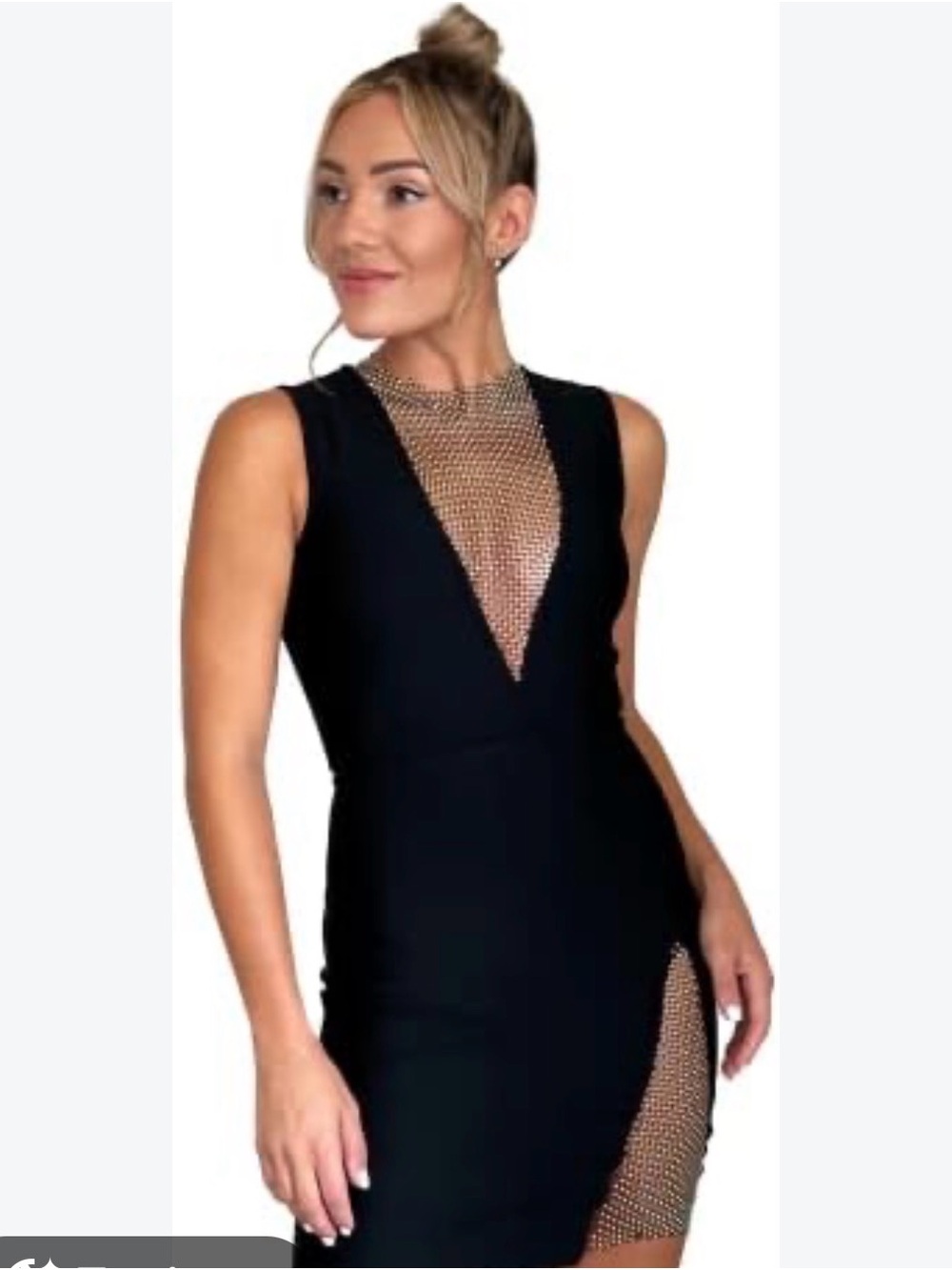 Elegant Black Sleeveless Mesh-Accent Bodycon Dress